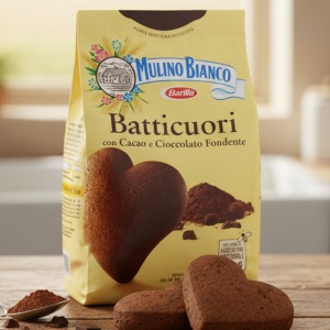 Mulino Bianco Batticuori 350g - Włoskie Ciasteczka Kakaowe w Kształcie Serc