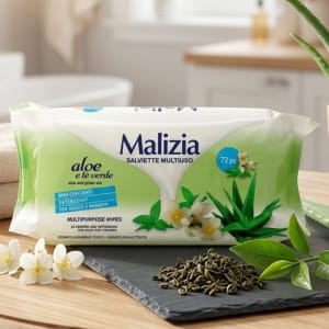 Malizia Chusteczki Nawilżane z Aloesem 72 szt - Delikatne Oczyszczanie