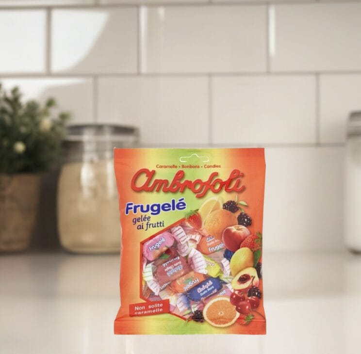 Opakowanie Ambrosoli żelki owocowe Frugelè, 150g włoskie żelki.