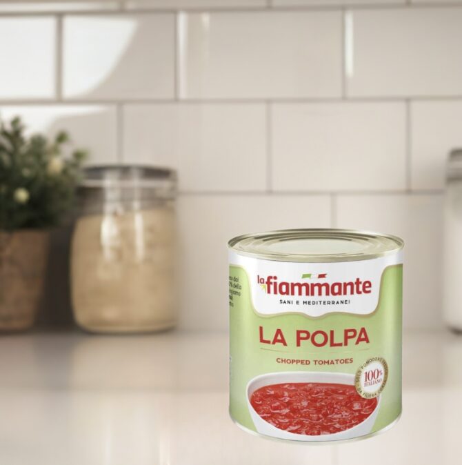 Zestaw 6 puszek La Fiammante pulpa pomidorowa HORECA 2,5kg – krojone pomidory dla gastronomii.