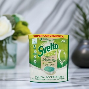 Opakowanie 90 sztuk Svelto ekologiczne tabletki do zmywarki o naturalnym składzie.