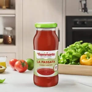 Szklana butelka La Fiammante passata pomidorowa 340g, włoski przecier.