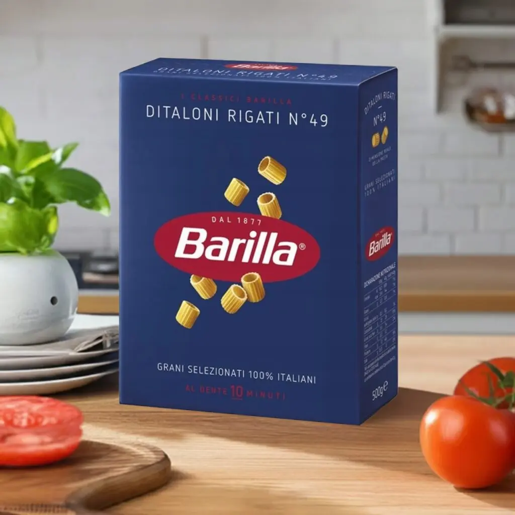 Opakowanie makaronu Barilla Ditaloni Rigati N.49, 500g.