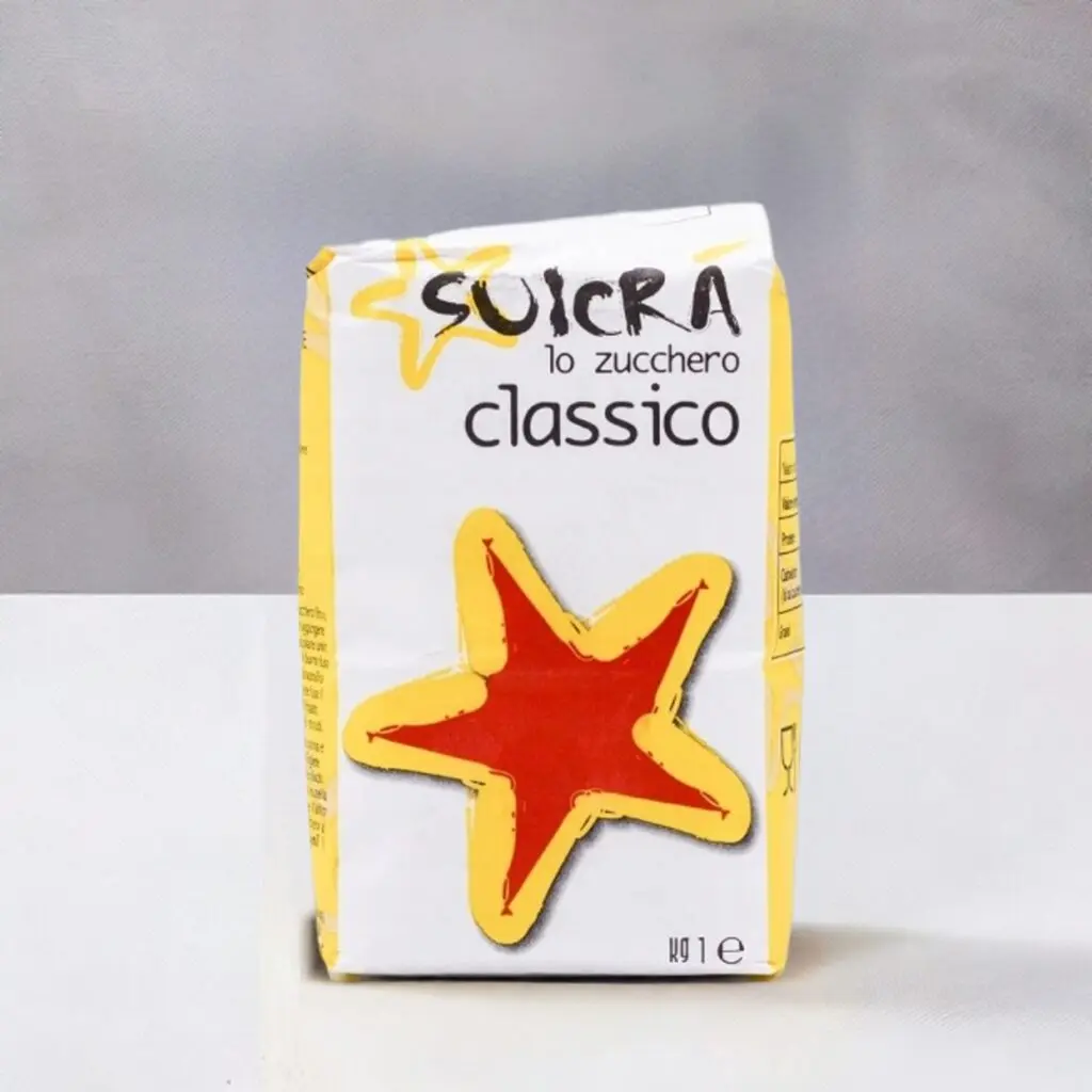 Opakowanie 1kg Suicra cukier klasyczny – drobny, biały cukier z Włoch.