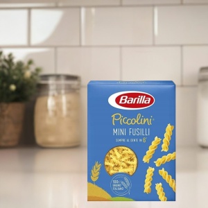 Opakowanie makaronu Barilla Mini Fusilli 500g, małe świderki.
