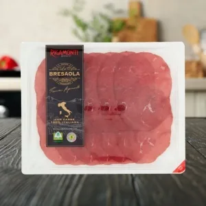 Bresaola Rigamonti 90 g - Włoska Polędwica w plastrach z Alp opakowanie