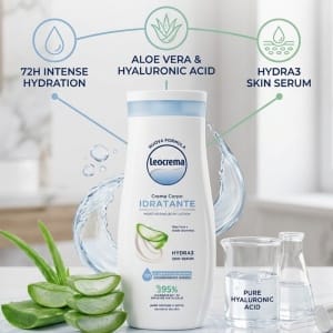 Leocrema Nawilżający Krem do Ciała - Z aloesem i kwasem hialuronowym Włoska Pielęgnacja Skóry 250 ml