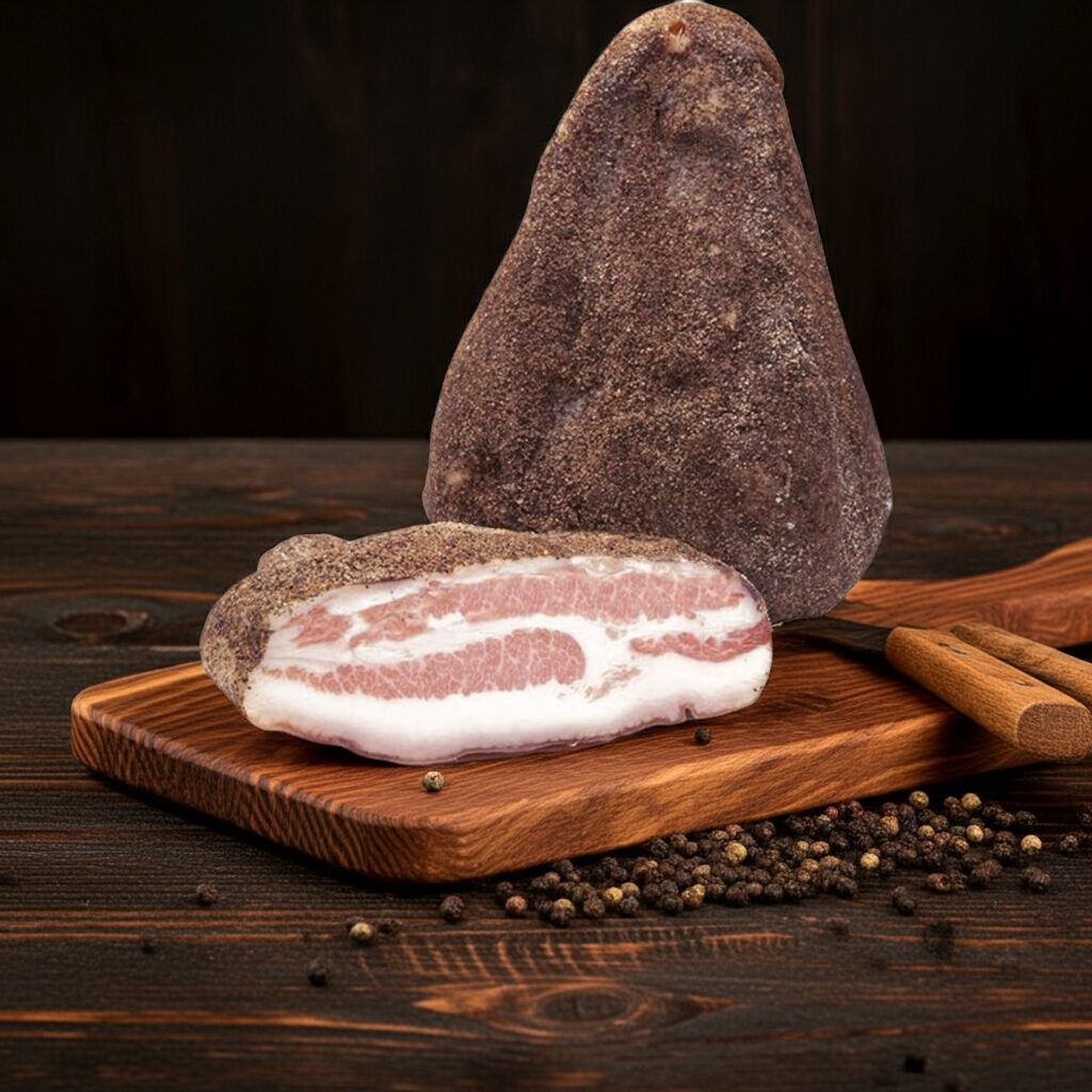 Cały kawałek włoskiego guanciale z pieprzem, ok. 1kg.