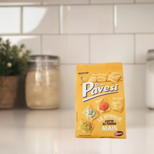 Opakowanie Gran Pavesi krakersy kukurydziane bezglutenowe Sfoglie Mais, 150g.
