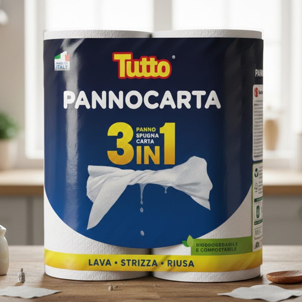 Tutto Pannocarta 3w1 – wielofunkcyjne papiery kuchenne,100% czysta celuloza 2 rolki x 48 arkuszy