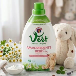 Chanteclair Vert Talco Bebè – Delikatny Płyn do Płukania dla Dzieci (900 ml) 45 Prań