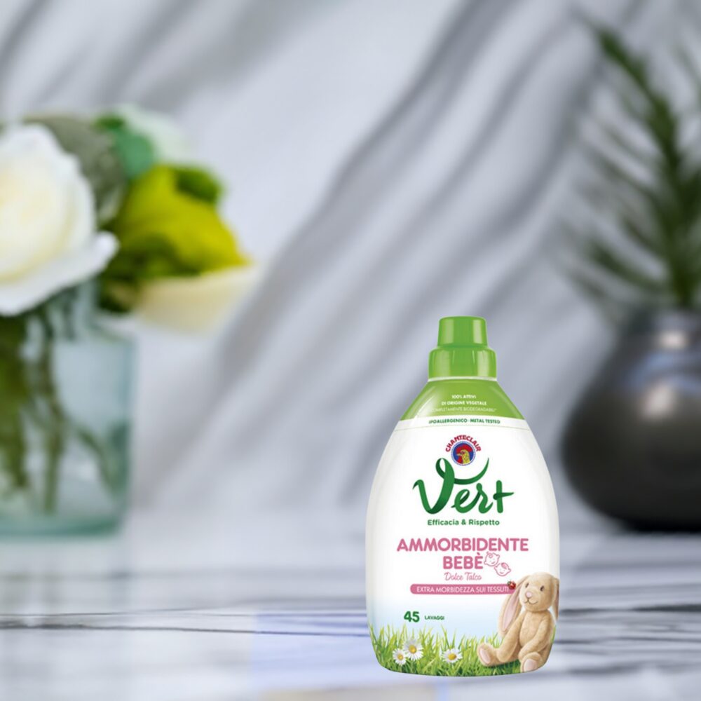 Vert Talco Bebe’ Delikatny Płyn do Puchania Tkanin dla Niemowląt i Dzieci bez barwników i konserwantów, hipoalergiczny 900 ml 45 Prań