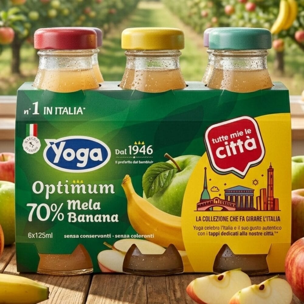 Yoga Optimum Jabłko Banan 70% owoców 6x125ml – 6 szklanych buteleczek | Bezglutenowy